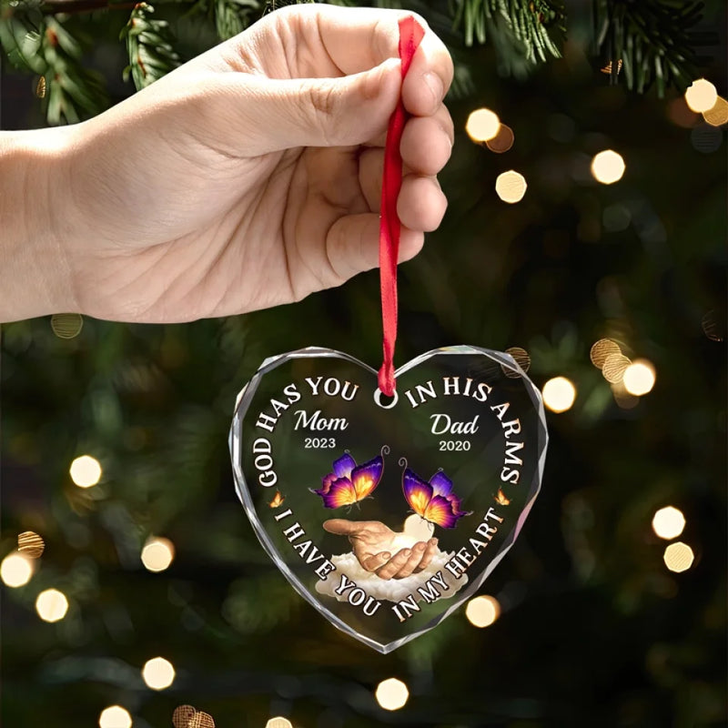 I Have You In My Heart - Memorial Personalized Custom Heart Glass Ornament - Sympathy Gift, Christmas Gift For Family Members