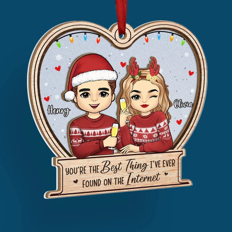 Our Hearts Glow With Love This Christmas - Couple Personalized Custom Wood & Acrylic Ornament - Christmas Gift For Husband Wife, Anniversary