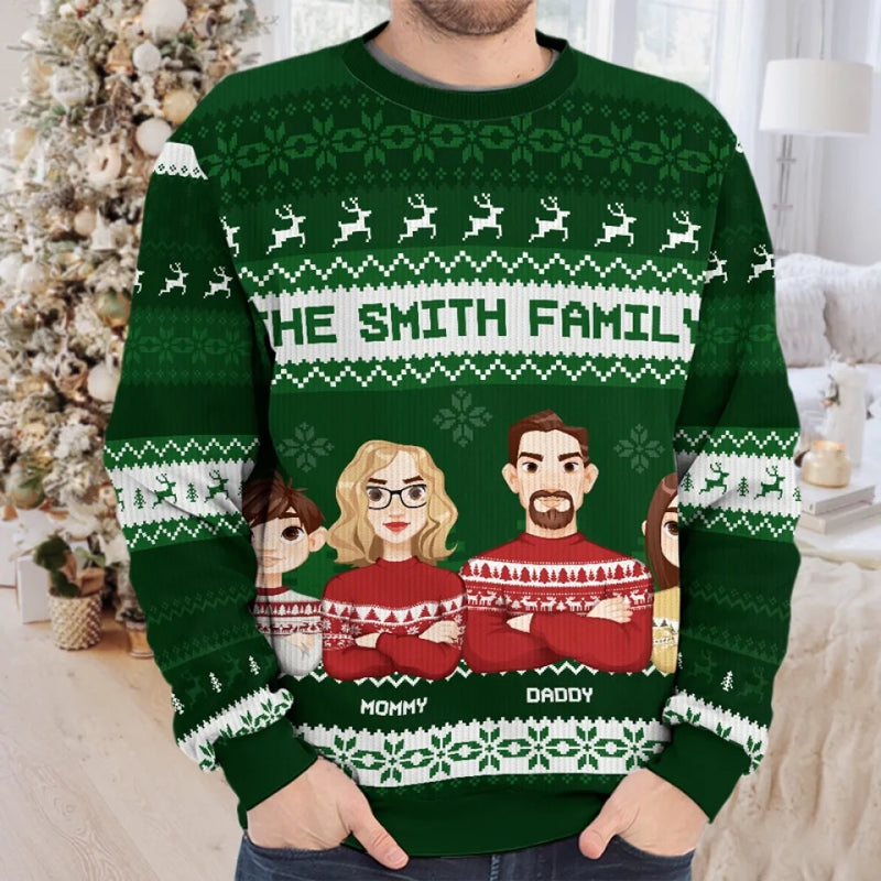 Our Family’s Love Shines Brightest At Christmas - Family Personalized Custom Ugly Sweatshirt - Unisex Wool Jumper - Christmas Gift For Family Members