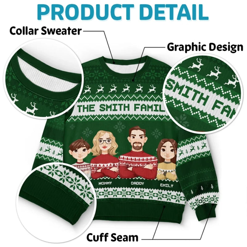 Our Family’s Love Shines Brightest At Christmas - Family Personalized Custom Ugly Sweatshirt - Unisex Wool Jumper - Christmas Gift For Family Members