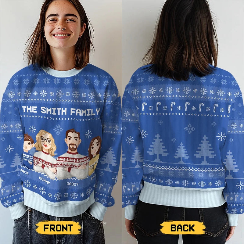 Lights Fill The Streets Spreading So Much Cheer - Family Personalized Custom Ugly Sweatshirt - Unisex Wool Jumper - Christmas Gift For Family Members