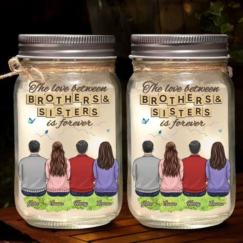 Brothers And Sisters Are As Close As Hands And Feet - Family Personalized Custom Mason Jar Light - Gift For Siblings, Brothers, Sisters