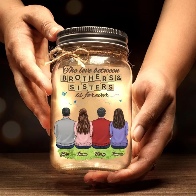 Brothers And Sisters Are As Close As Hands And Feet - Family Personalized Custom Mason Jar Light - Gift For Siblings, Brothers, Sisters