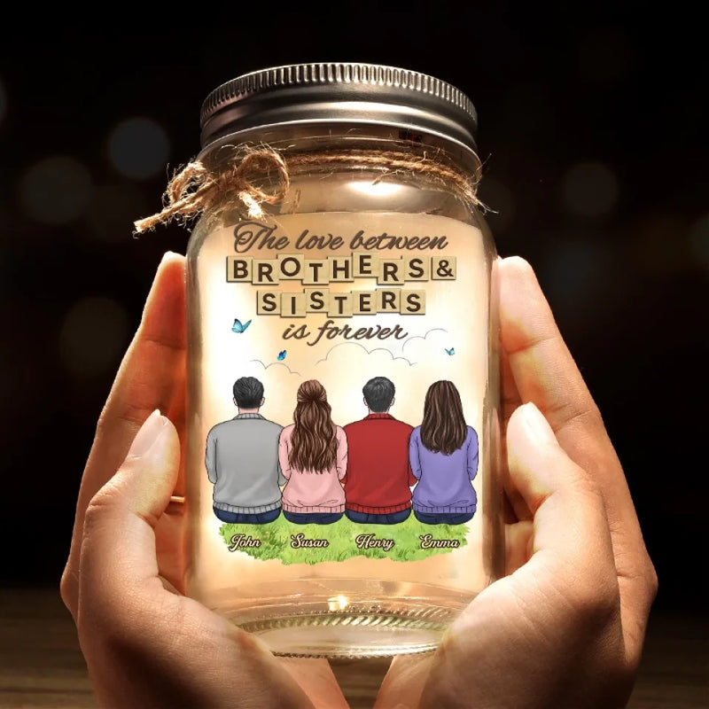 Brothers And Sisters Are As Close As Hands And Feet - Family Personalized Custom Mason Jar Light - Gift For Siblings, Brothers, Sisters