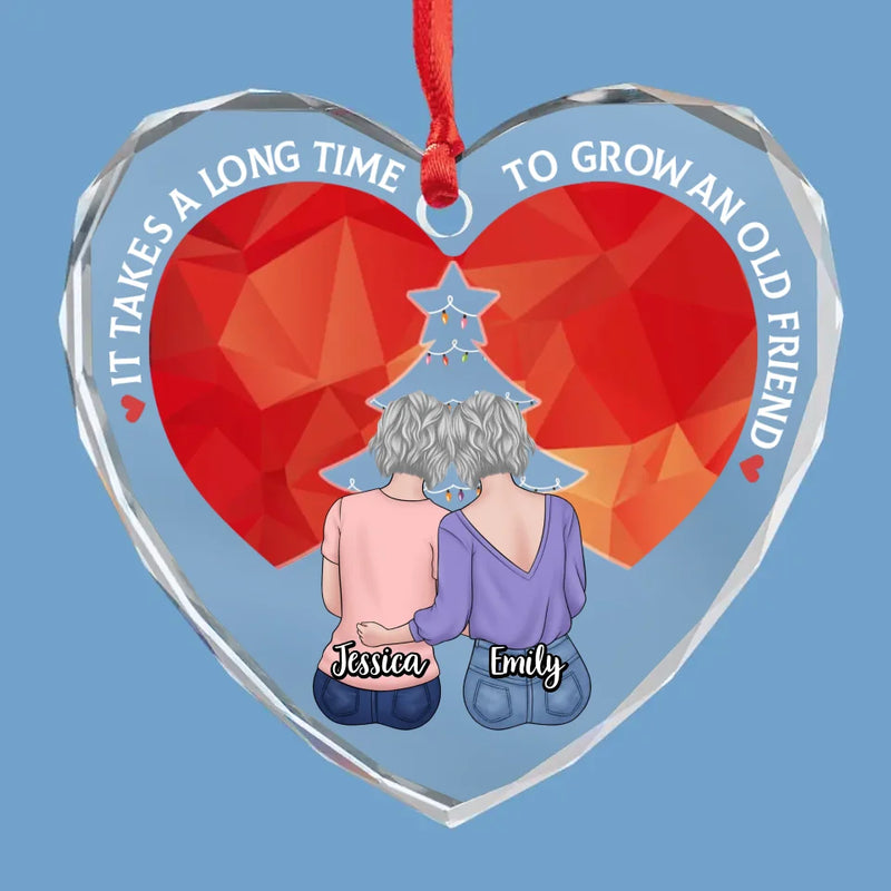 Old Friends Are Reminders Of How Much We Have Changed And Grown - Bestie Personalized Custom Heart Glass Ornament - Christmas Gift For Best Friends, BFF, Sisters