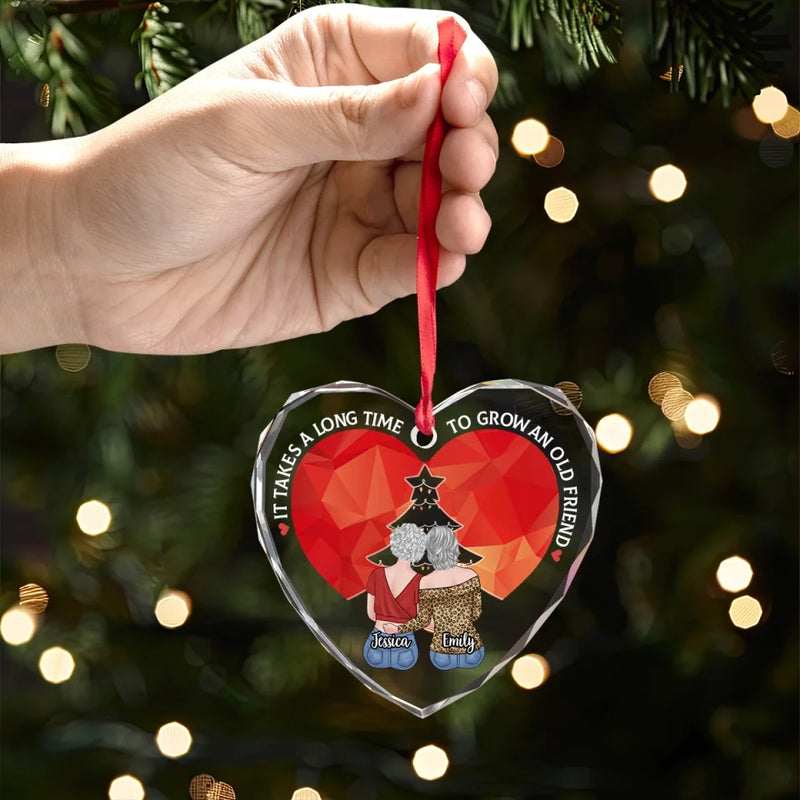 Old Friends Are Reminders Of How Much We Have Changed And Grown - Bestie Personalized Custom Heart Glass Ornament - Christmas Gift For Best Friends, BFF, Sisters