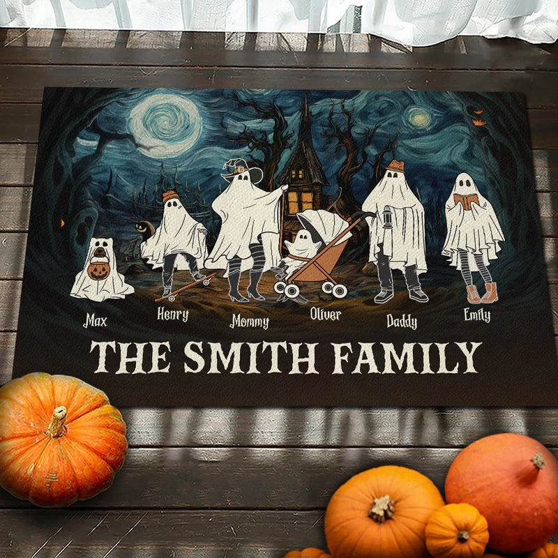 We're Here For The Boos - Family Personalized Custom Home Decor Decorative Mat - Halloween Gift For Family Members