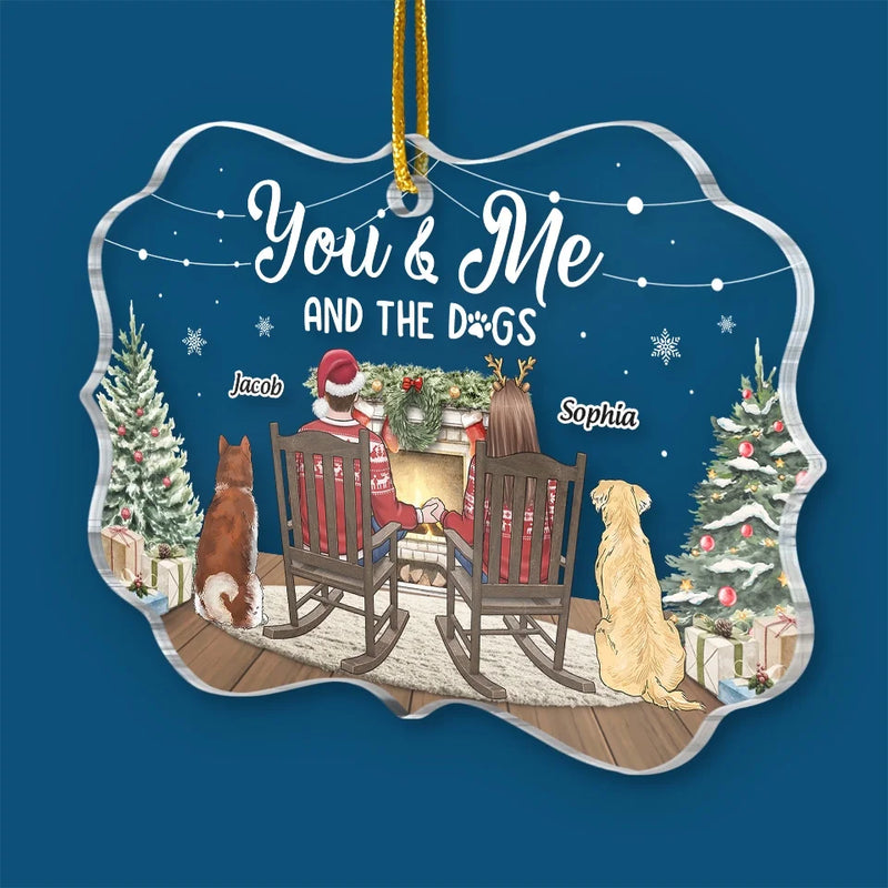 Christmas Cuddles With You And Our Furry Friends - Couple Personalized Custom Ornament - Acrylic Benelux Shaped - Christmas Gift For Husband Wife, Anniversary, Pet Owners, Pet Lovers