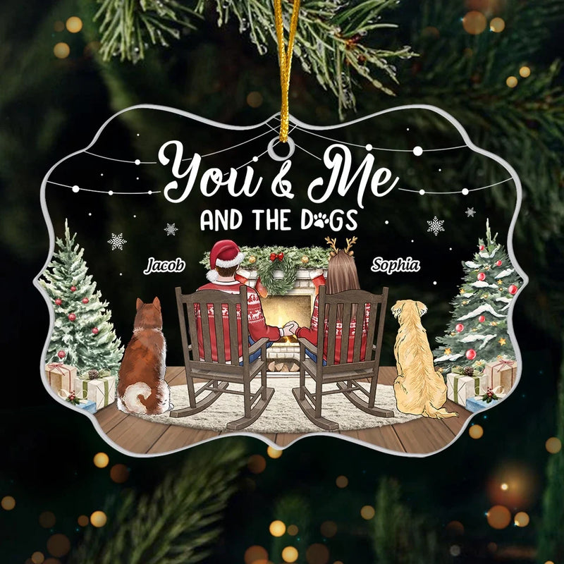 Christmas Cuddles With You And Our Furry Friends - Couple Personalized Custom Ornament - Acrylic Benelux Shaped - Christmas Gift For Husband Wife, Anniversary, Pet Owners, Pet Lovers