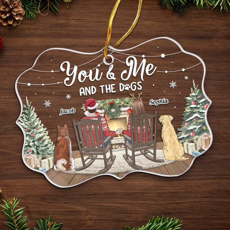 Christmas Cuddles With You And Our Furry Friends - Couple Personalized Custom Ornament - Acrylic Benelux Shaped - Christmas Gift For Husband Wife, Anniversary, Pet Owners, Pet Lovers
