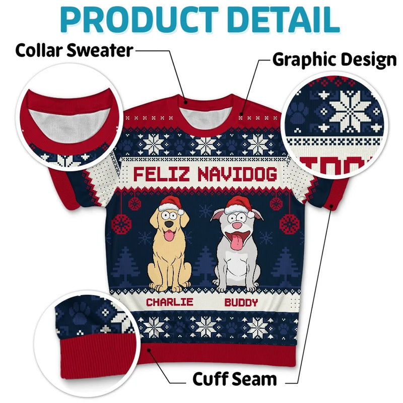 Happy Pawlidays - Dog & Cat Personalized Custom All Over Print Adult Short Sleeve Sweater - Christmas Gift For Pet Owners, Pet Lovers