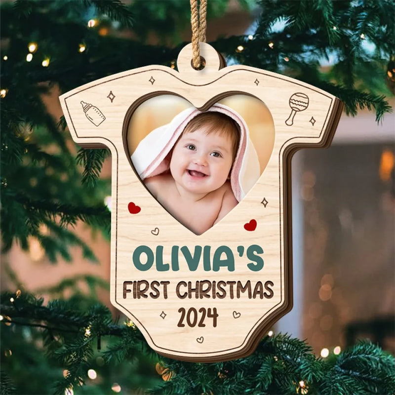 Custom Photo A Little Star Shines Brighter This Christmas - Family Personalized Custom Shaped 2 Layered Wood Christmas Ornament - Christmas Gift For Baby Kids, Newborn Baby