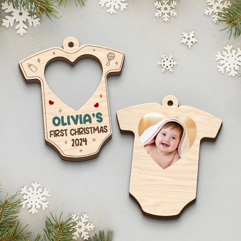 Custom Photo A Little Star Shines Brighter This Christmas - Family Personalized Custom Shaped 2 Layered Wood Christmas Ornament - Christmas Gift For Baby Kids, Newborn Baby