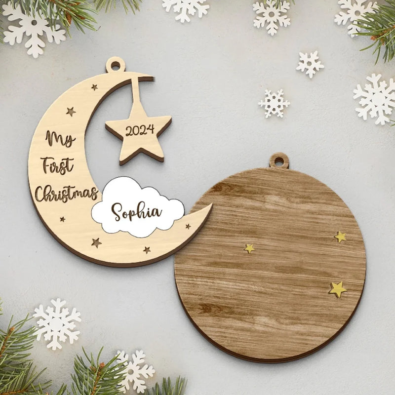 Our Christmas Joy Has A New Heartbeat - Family Personalized Custom Shaped 2 Layered Wood Christmas Ornament - Christmas Gift For Baby Kids, Newborn Baby