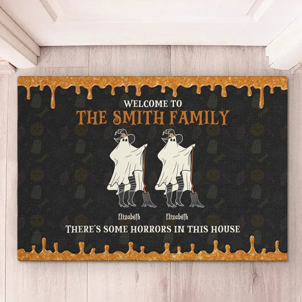 There's Some Horrors In This House - Family Personalized Custom Home Decor Decorative Mat - Halloween Gift For Family Members
