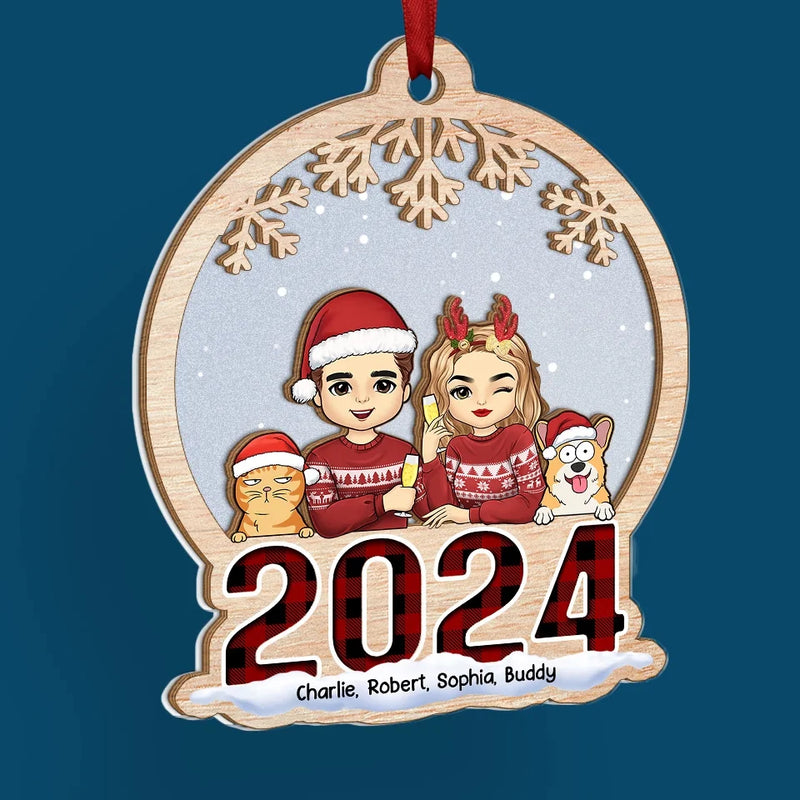Together Is A Wonderful Place To Be During The Holidays - Dog & Cat Personalized Custom Wood & Acrylic Ornament - Christmas Gift For Husband Wife, Pet Owners, Pet Lovers