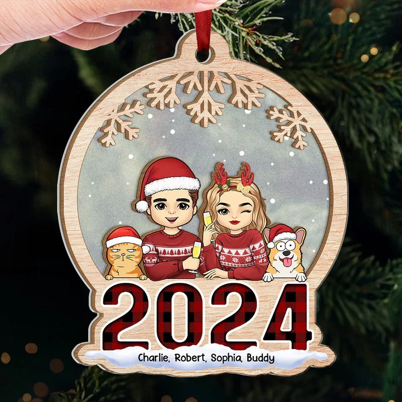 Together Is A Wonderful Place To Be During The Holidays - Dog & Cat Personalized Custom Wood & Acrylic Ornament - Christmas Gift For Husband Wife, Pet Owners, Pet Lovers
