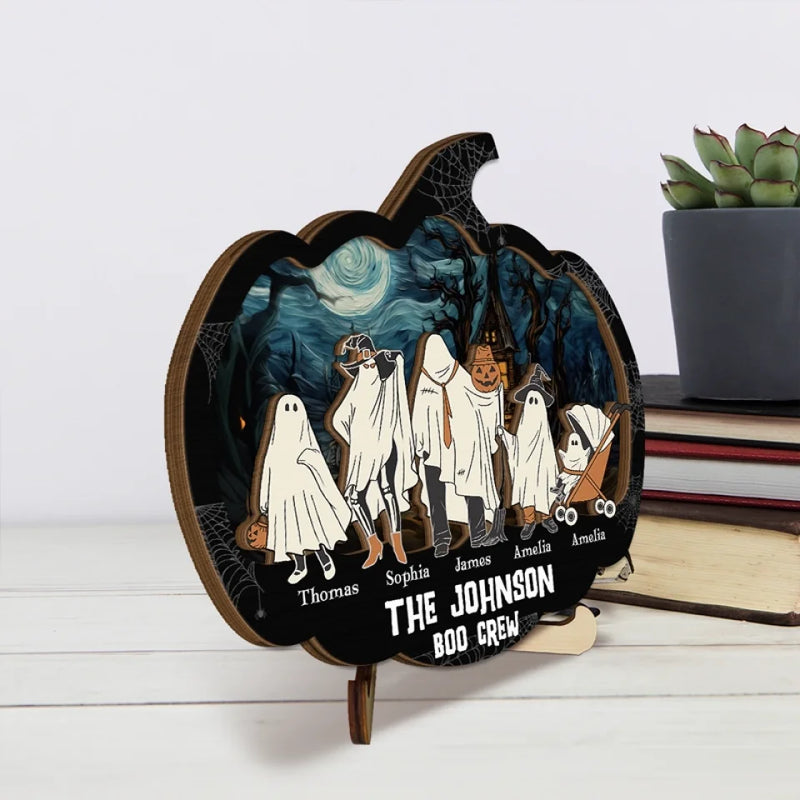 A Mask Tells Us More Than A Face - Family Personalized Custom 2-Layered Wooden Plaque With Stand - Halloween Gift For Family Members