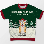 Custom Name Christmas Dog Mom Gifts - Personalized Adult Short Sleeve Sweater