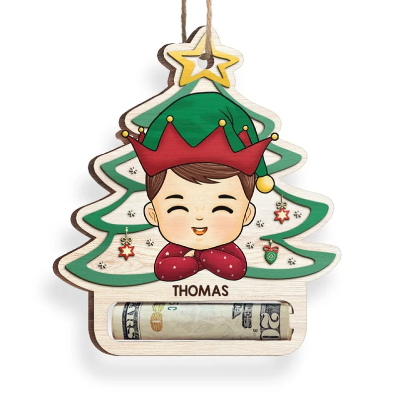 The Best Way To See Christmas Is Through The Eyes Of A Child - Family Personalized Custom Ornament, Money Holder - Wood Custom Shaped -  Christmas Gift For Family Members