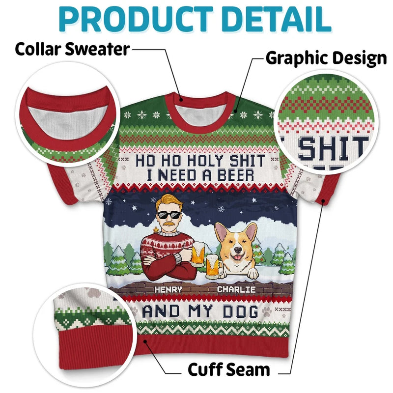 I Need A Beer - Dog & Cat Personalized Custom All Over Print Adult Short Sleeve Sweater - Christmas Gift For Pet Owners, Pet Lovers
