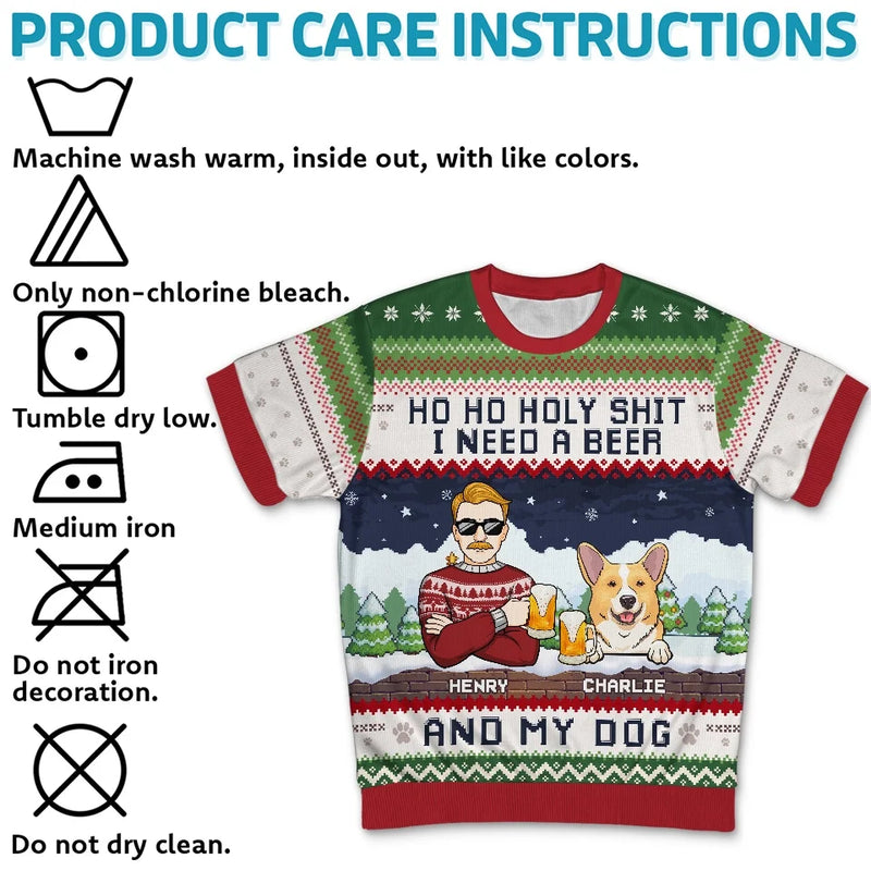 I Need A Beer - Dog & Cat Personalized Custom All Over Print Adult Short Sleeve Sweater - Christmas Gift For Pet Owners, Pet Lovers
