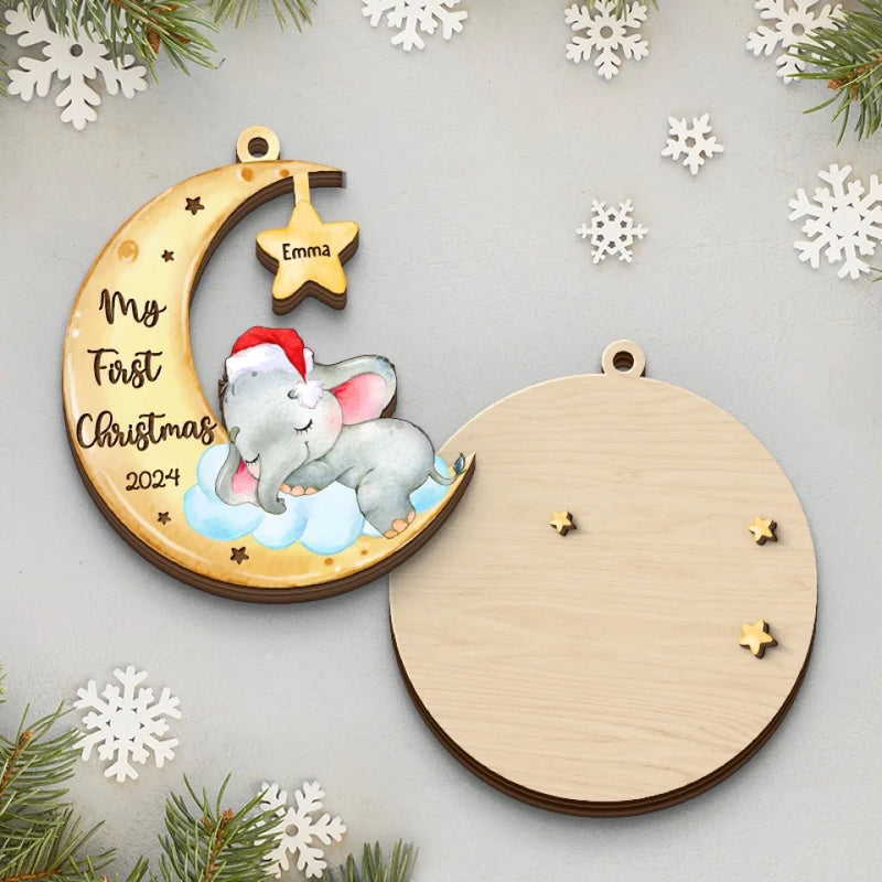 My First Christmas - Family Personalized Custom Shaped 2 Layered Wood Christmas Ornament - Christmas Gift For Baby Kids, Newborn Baby