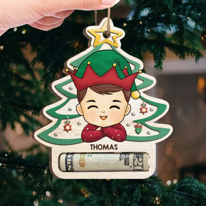 The Best Way To See Christmas Is Through The Eyes Of A Child - Family Personalized Custom Ornament, Money Holder - Wood Custom Shaped -  Christmas Gift For Family Members