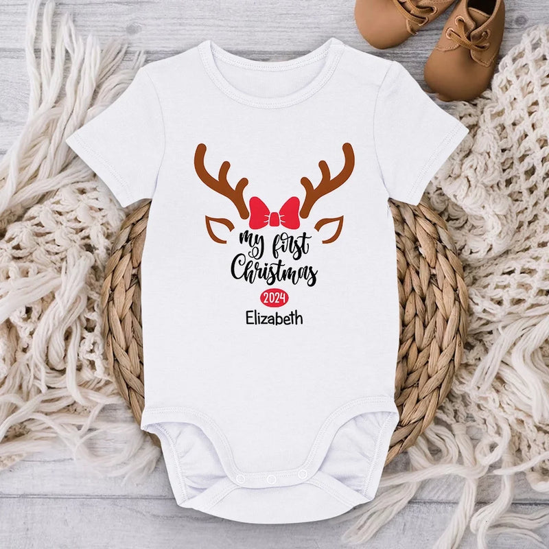 Our Little Reindeer Is Ready For Their First Sleigh Ride - Family Personalized Custom Baby Onesie - Christmas Gift For Baby Kids, Newborn Baby