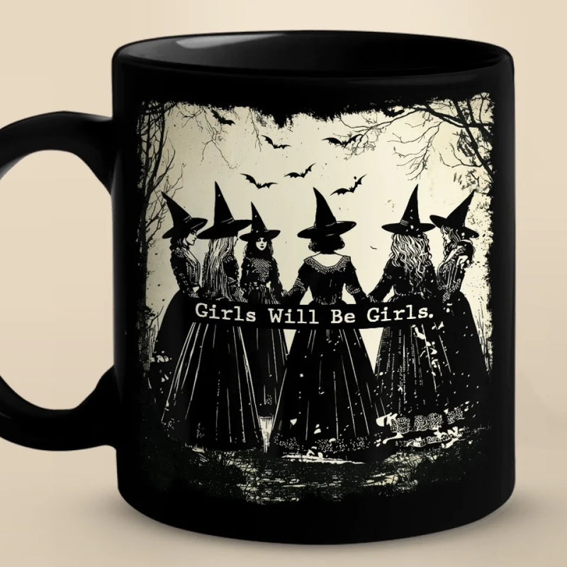 There's A Little Witch In All Of Us - Bestie Personalized Custom Black Mug - Halloween Gift For Best Friends, BFF, Sisters