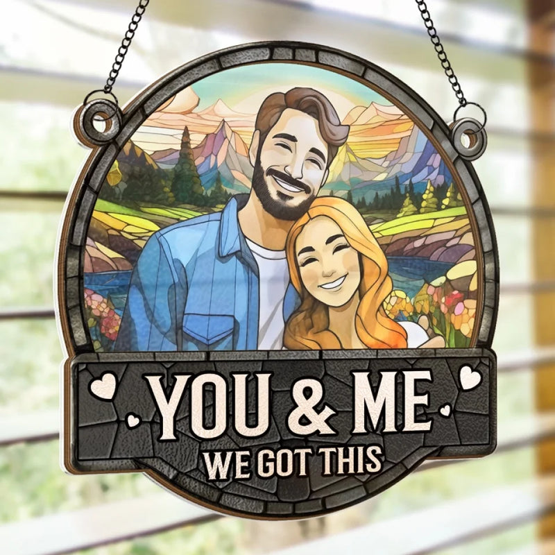 Custom Photo Together Is A Wonderful Place To Be - Couple Personalized Window Hanging Suncatcher - Gift For Husband Wife, Anniversary