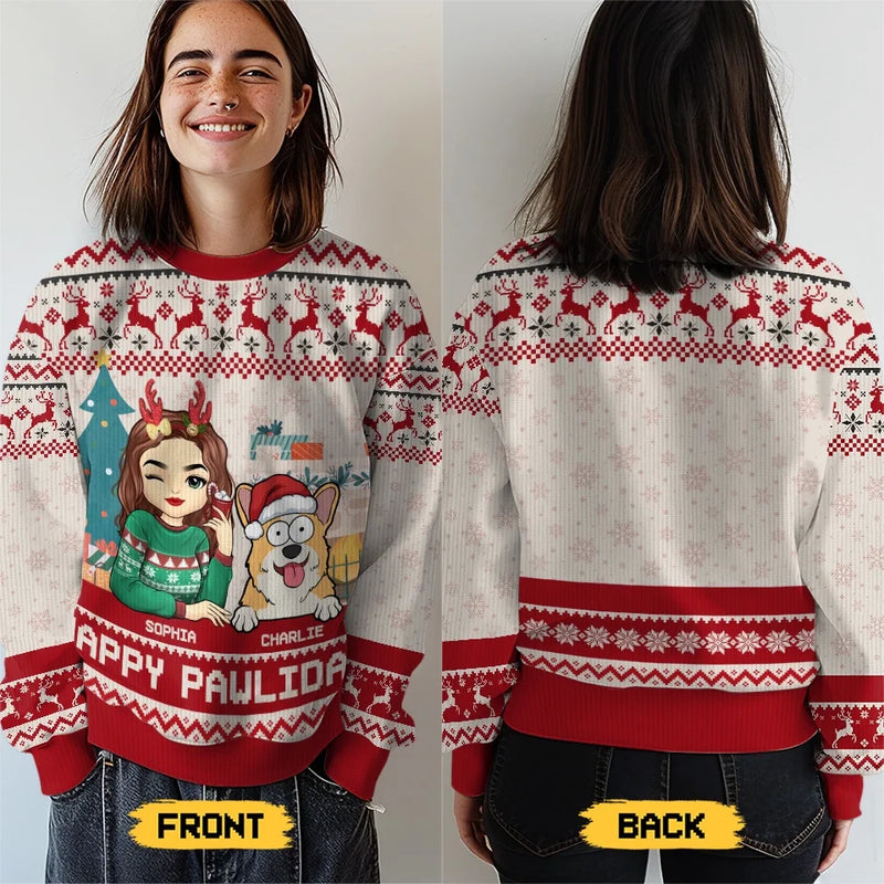 Rockin' Around The Christmas Tree, With My Pet And Me - Dog & Cat Personalized Custom Ugly Sweatshirt - Unisex Wool Jumper - Christmas Gift For Pet Owners, Pet Lovers