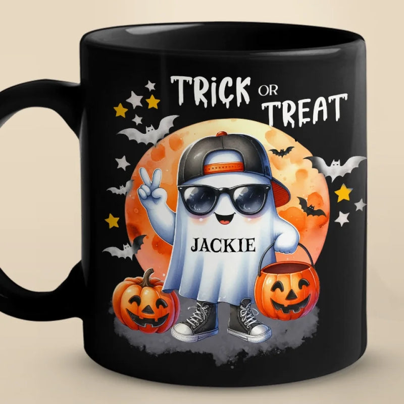 Too Cool To Be Spooky - Family Personalized Custom Black Mug - Halloween Gift For Family Members