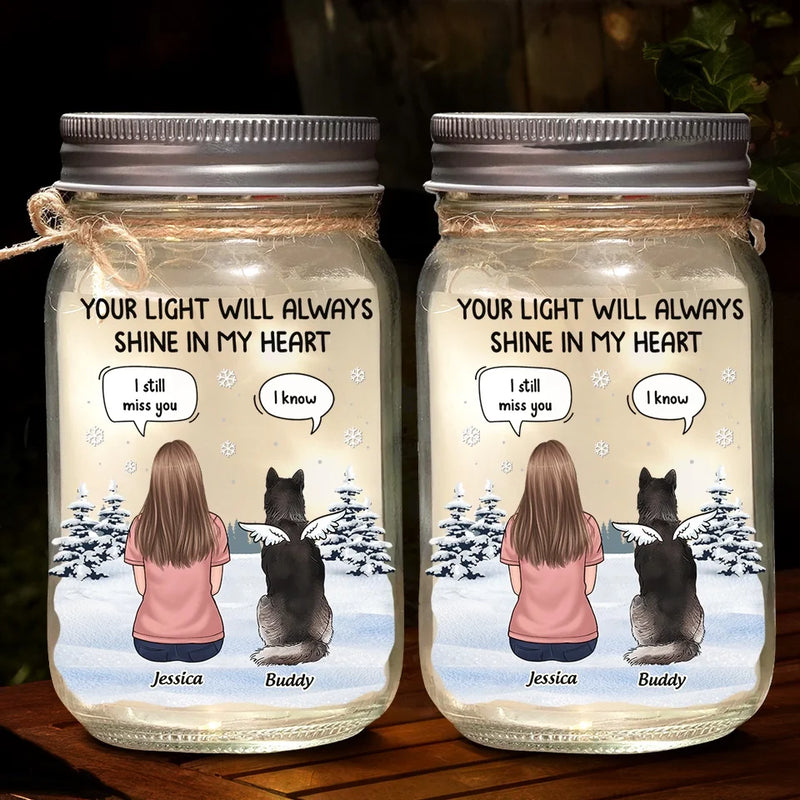 Your Purrs Echo In My Memories - Memorial Personalized Custom Mason Jar Light - Sympathy Gift For Family Members, Pet Owners, Pet Lovers