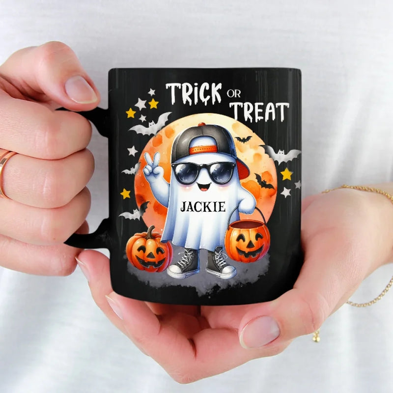 Too Cool To Be Spooky - Family Personalized Custom Black Mug - Halloween Gift For Family Members