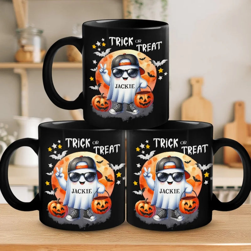 Too Cool To Be Spooky - Family Personalized Custom Black Mug - Halloween Gift For Family Members