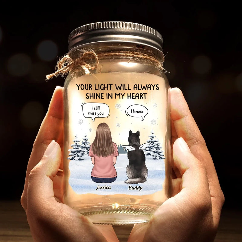 Your Purrs Echo In My Memories - Memorial Personalized Custom Mason Jar Light - Sympathy Gift For Family Members, Pet Owners, Pet Lovers