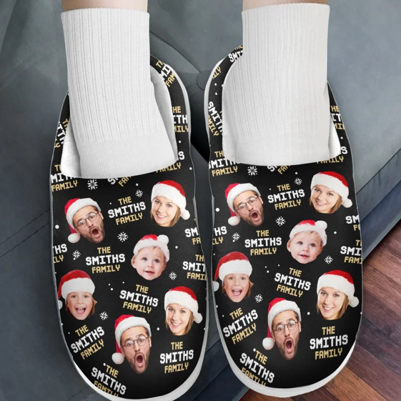 Custom Photo The Heart Of A Family Shines In Every Face - Family Personalized Custom Fluffy Slippers - Christmas Gift For Family Members