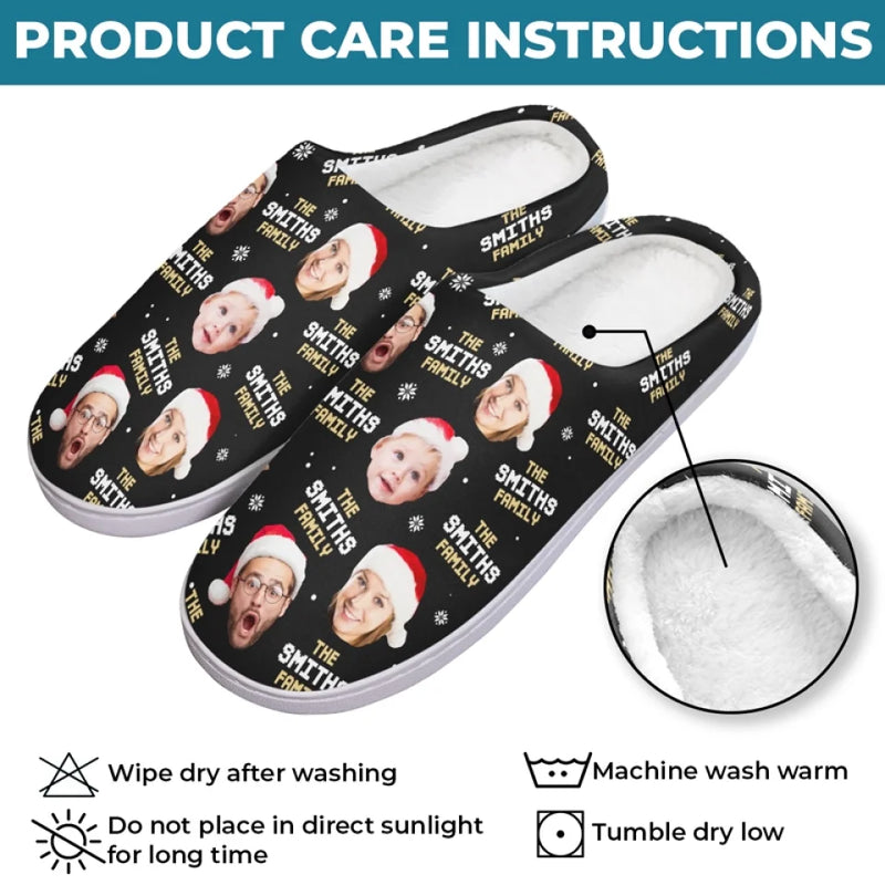 Custom Photo The Heart Of A Family Shines In Every Face - Family Personalized Custom Fluffy Slippers - Christmas Gift For Family Members