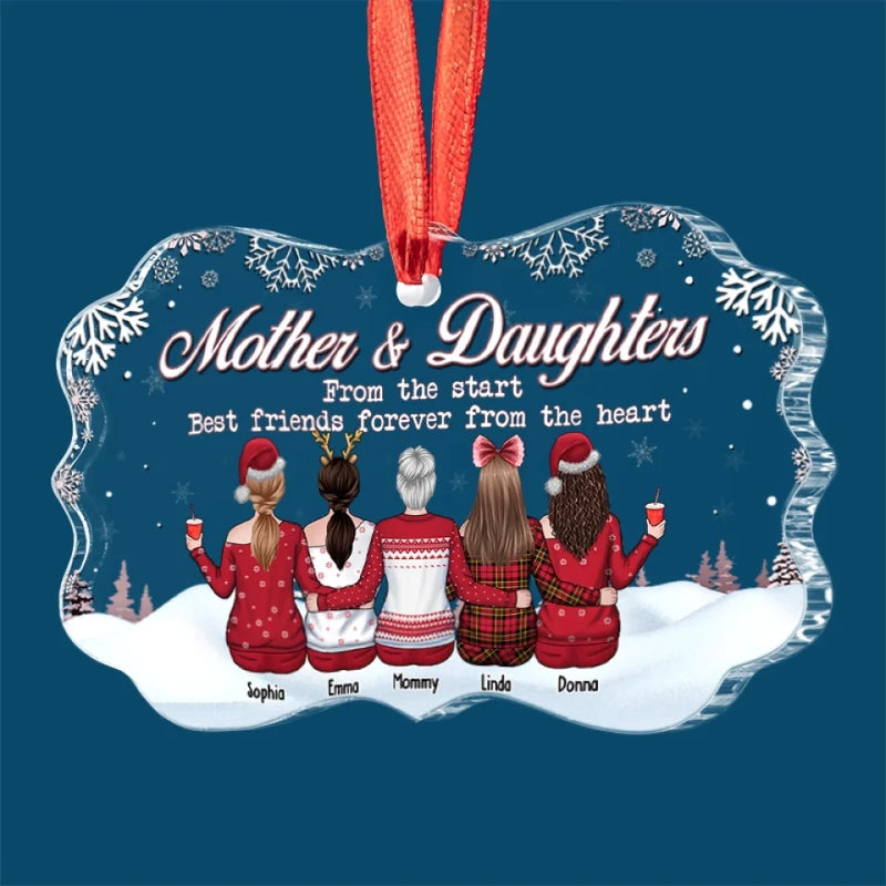 The Love Between A Mother & Daughters Is Forever - Family Personalized Custom Benelux Glass Ornament - Christmas Gift For Mom, Daughter
