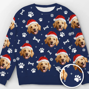 Sweat-shirt personnalisé avec photo pour célébrer Noël avec vos amis à quatre pattes - Pull en laine unisexe - Cadeau de Noël pour les propriétaires et les amoureux des animaux