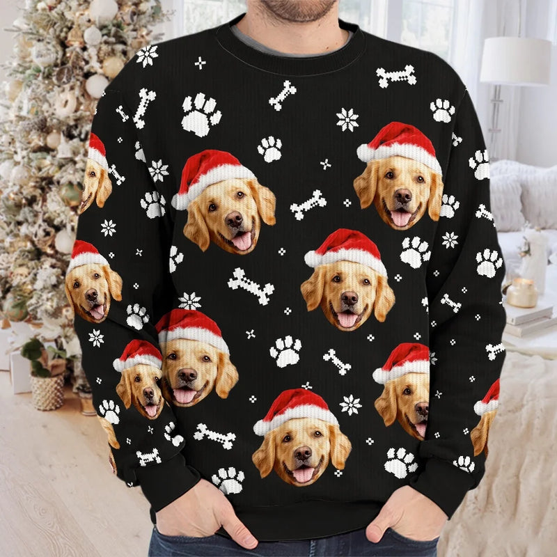 Custom Photo Celebrate Christmas With Furry Friends - Dog & Cat Personalized Custom Ugly Sweatshirt - Unisex Wool Jumper - Christmas Gift For Pet Owners, Pet Lovers