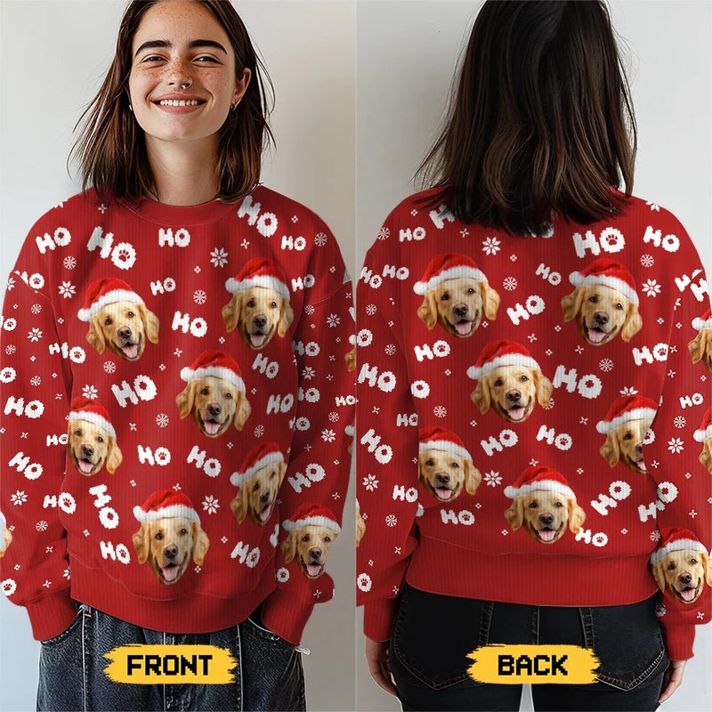 Custom Photo Puppy's Furrst Christmas - Dog & Cat Personalized Custom Ugly Sweatshirt - Unisex Wool Jumper - Christmas Gift For Pet Owners, Pet Lovers