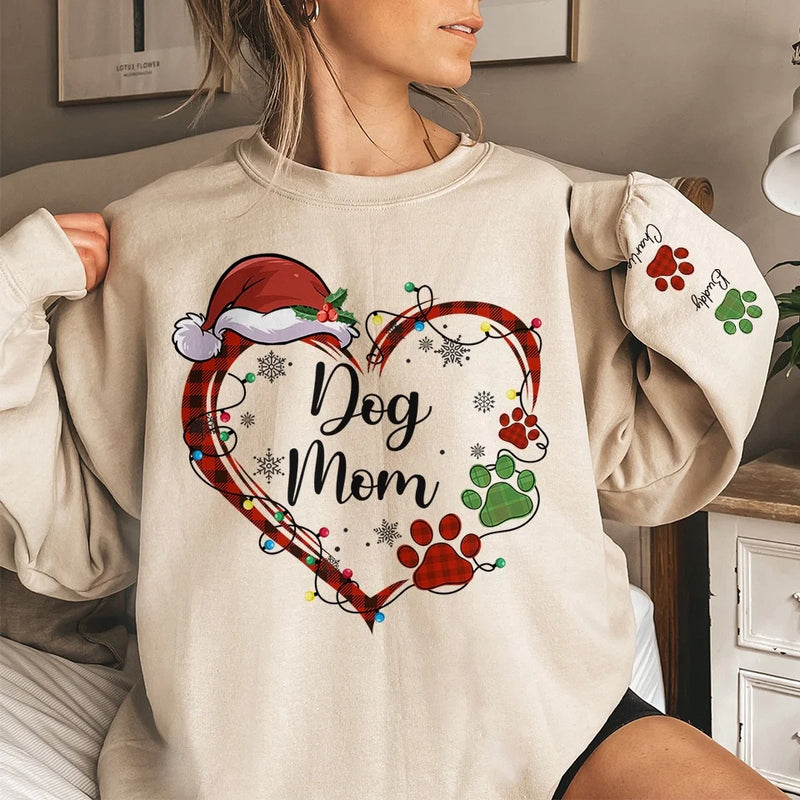 Mistletoe Kisses And Paw Prints In The Snow - Dog & Cat Personalized Custom Unisex Sweatshirt With Design On Sleeve - Christmas Gift For Pet Owners, Pet Lovers