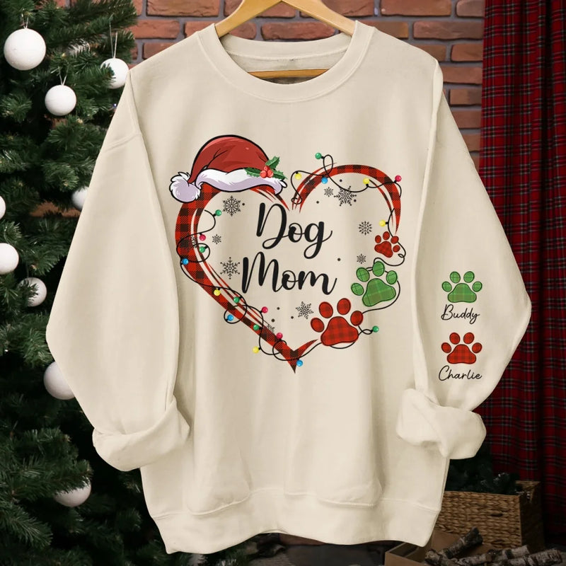 Mistletoe Kisses And Paw Prints In The Snow - Dog & Cat Personalized Custom Unisex Sweatshirt With Design On Sleeve - Christmas Gift For Pet Owners, Pet Lovers