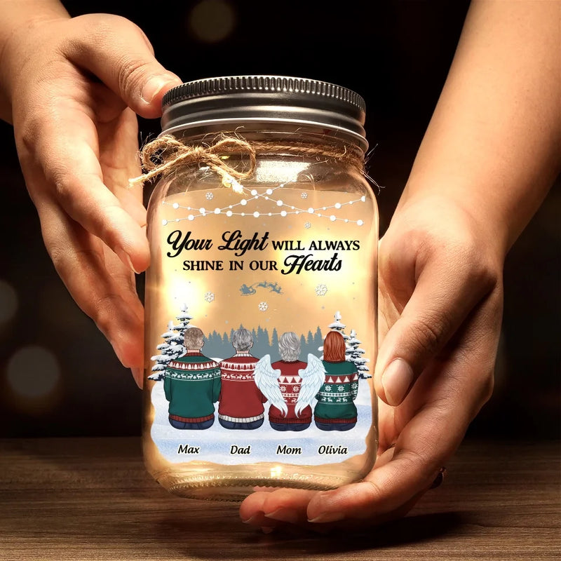 Remembering You With Love And Gratitude - Memorial Personalized Custom Mason Jar Light - Sympathy Gift, Christmas Gift For Family Members