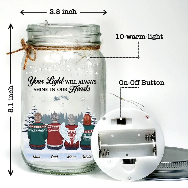 Remembering You With Love And Gratitude - Memorial Personalized Custom Mason Jar Light - Sympathy Gift, Christmas Gift For Family Members