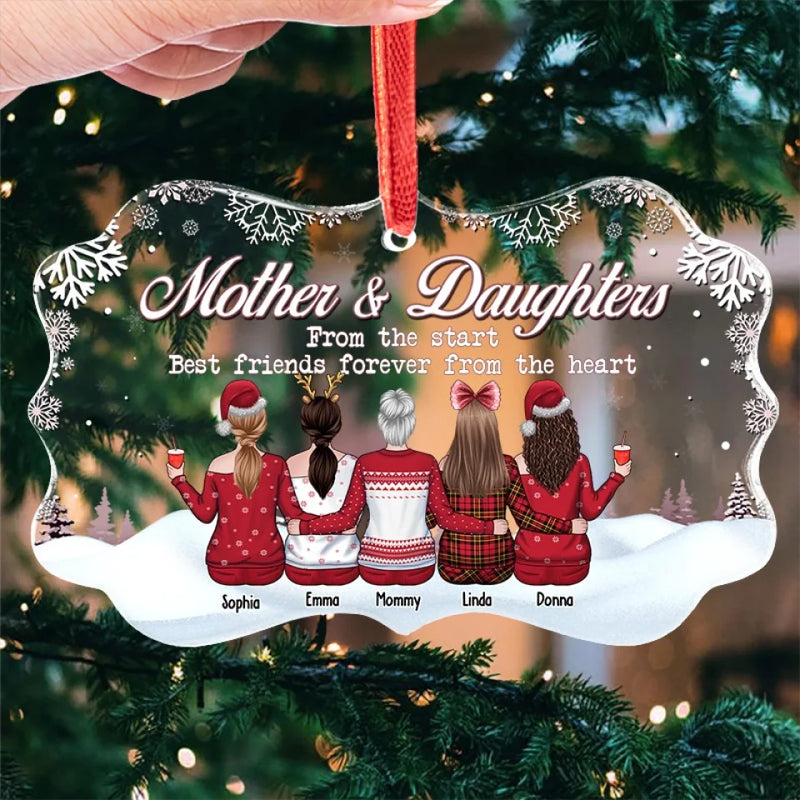 The Love Between A Mother & Daughters Is Forever - Family Personalized Custom Benelux Glass Ornament - Christmas Gift For Mom, Daughter