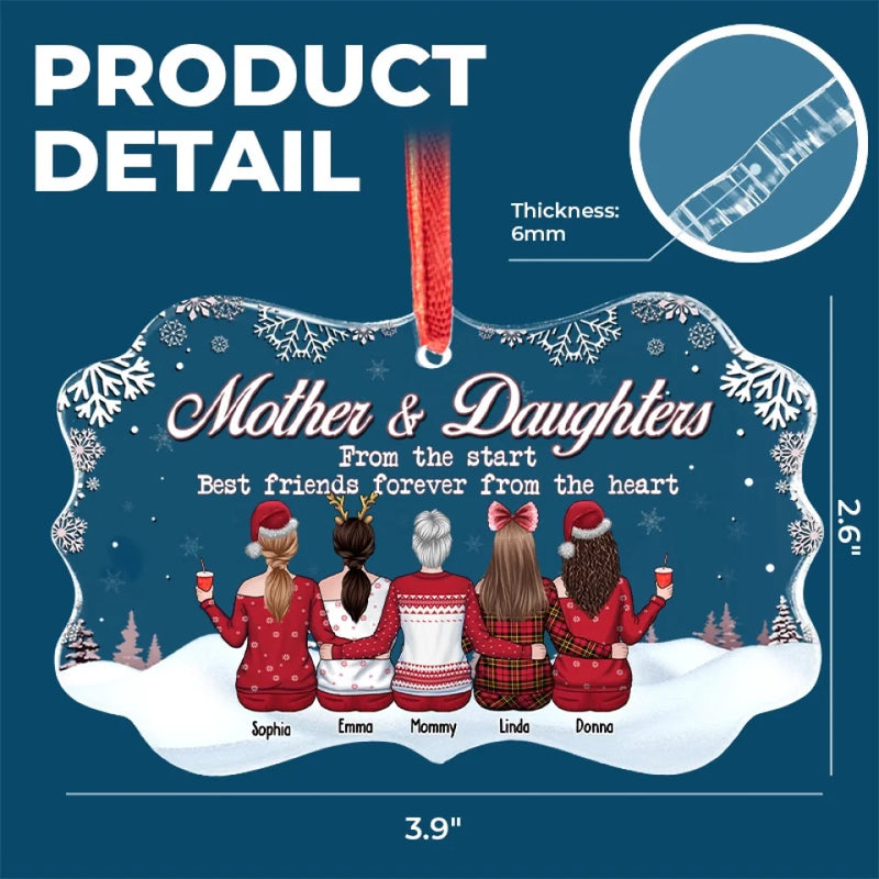 The Love Between A Mother & Daughters Is Forever - Family Personalized Custom Benelux Glass Ornament - Christmas Gift For Mom, Daughter