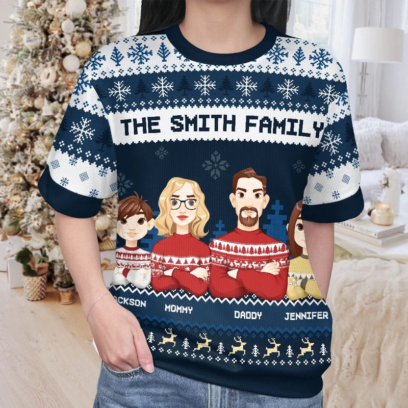 I Love My Family, Especially At Christmas - Family Personalized Custom All Over Print Adult Short Sleeve Sweater - Christmas Gift For Family Members